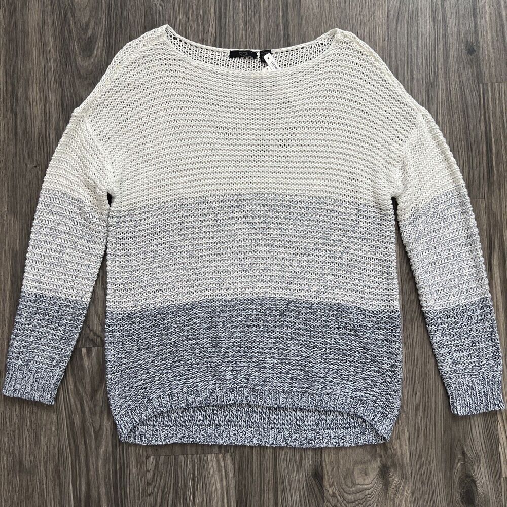 RDI Open Knit Long Sleeve Sweater Blue White Size XL NWT Boho Lagenlook